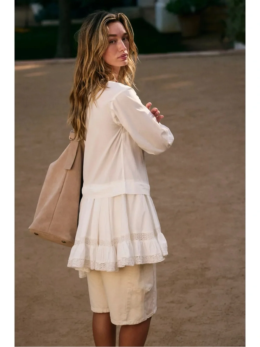 Free People Dainty Ethereal Cottage La Bamba Mini Tunic Dress Ivory White Small